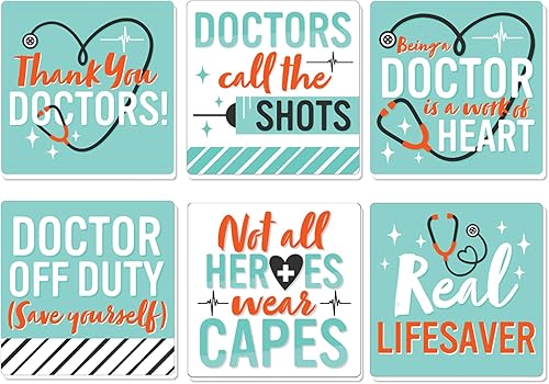 Big Dot of Happiness Thank You Doctors - Divertidas decoraciones de la semana de agradecimiento al médico, posavasos para bebidas, juego de 6