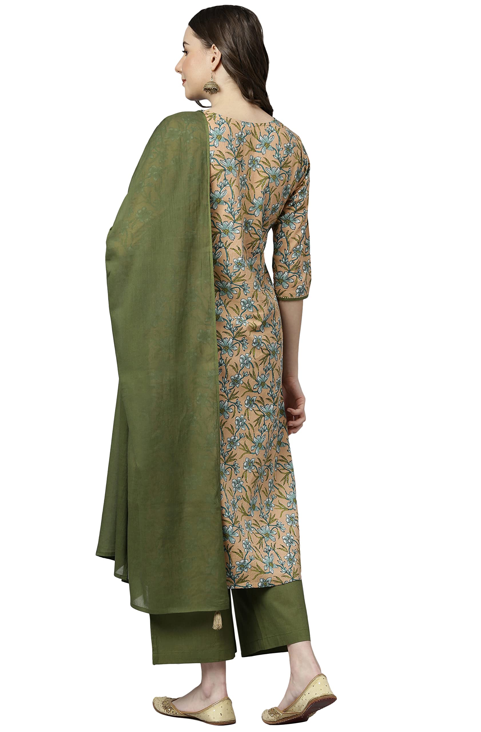 Janasya Women's Teal Blue Cotton Kurta with Pant and Dupatta product image 4