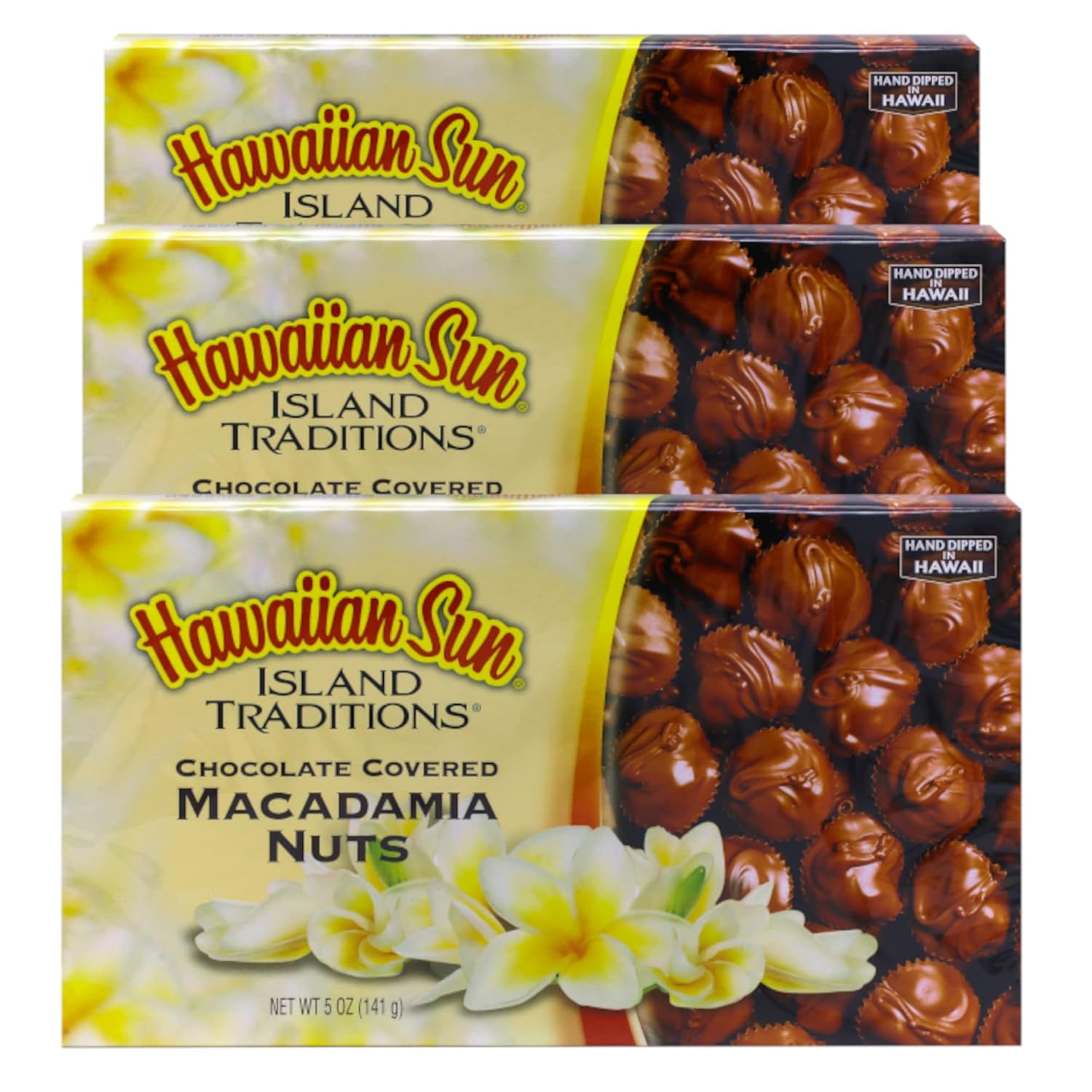 Hawaiian Sun Island Chocolates Gift Pack Chocolate Macadamia Nuts 5 oz Kona Crunch 6 oz and 70% cacao dark chocolate macadamia 5 oz (Kona Crunch Macadamia with Rice Crisps, 5 oz)