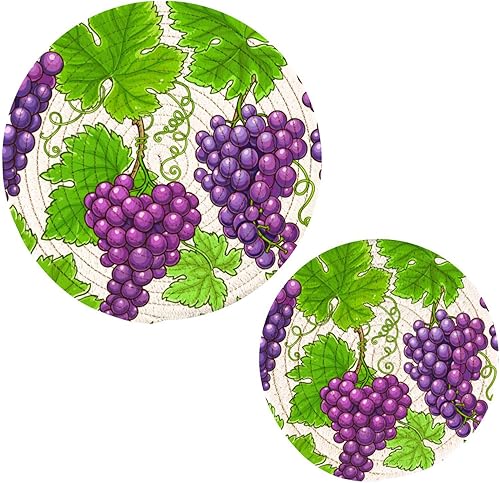 Juego de soportes para ollas de uvas, salvamanteles de hojas de uva, almohadillas calientes moradas, agarraderas de algodón para cocina, tejido para