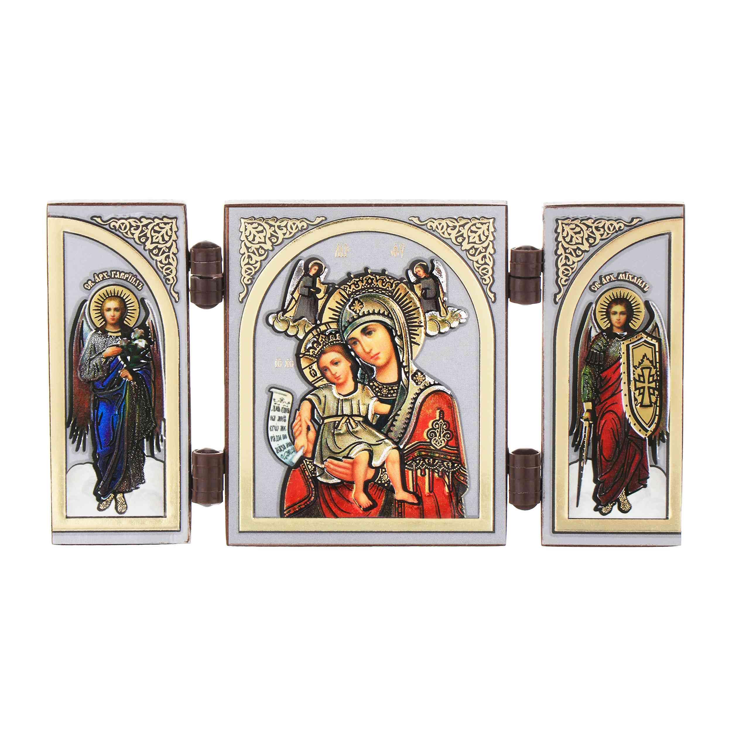 NKlaus - Mother of God Worthy Is - Icon Triptych Christian - Travel Altar Wood 16635