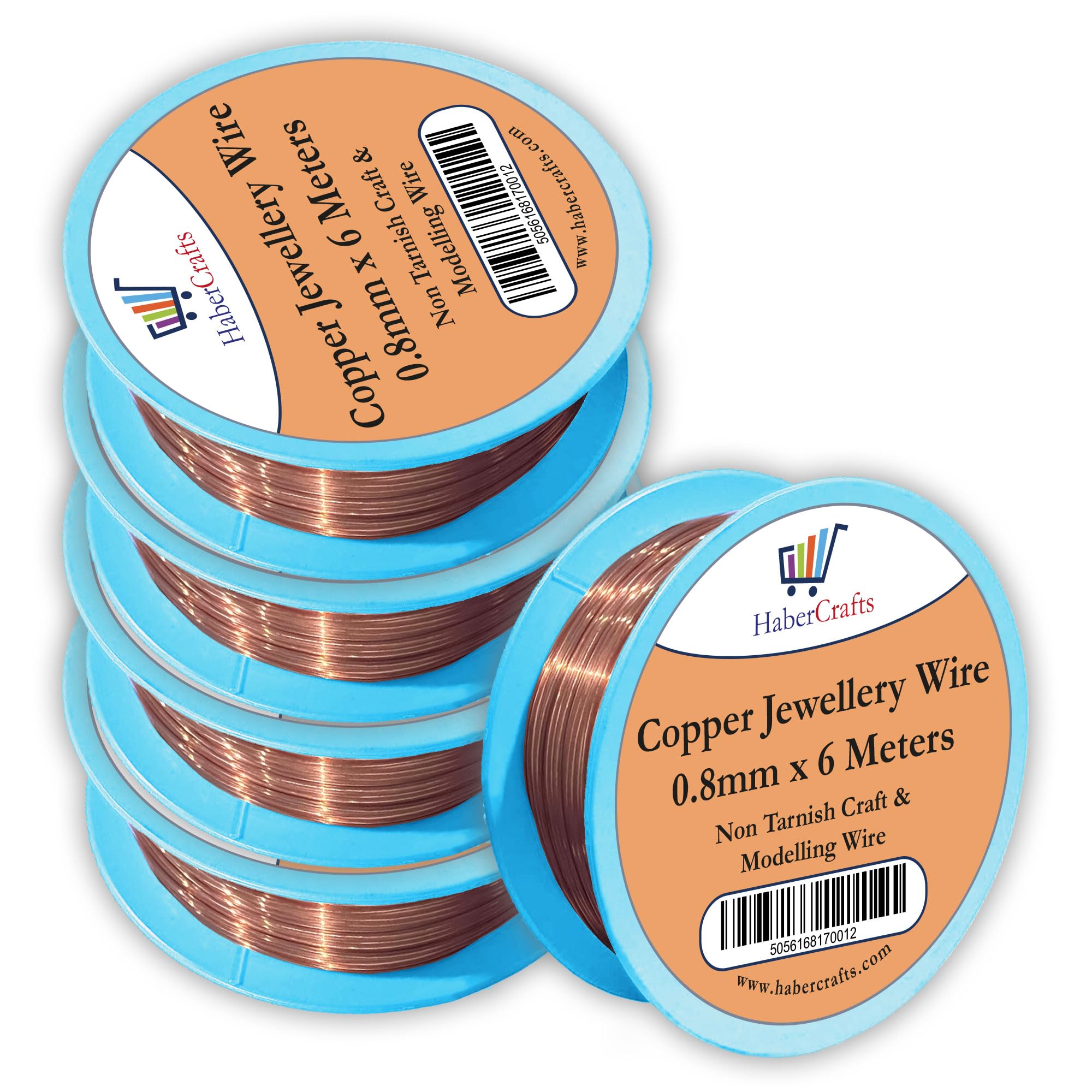 Habercrafts Copper - 0.8Mm 0.8Mm Copper Jewellery Wire Tarnish Proof Brass Bendable Metal Wire For Jewellery Making Sculpting Modelling Crafts Wire Weaving & Wrapping (0.8Mm - Copper - 20 Gauge - 5 Spools - 30 Meters)