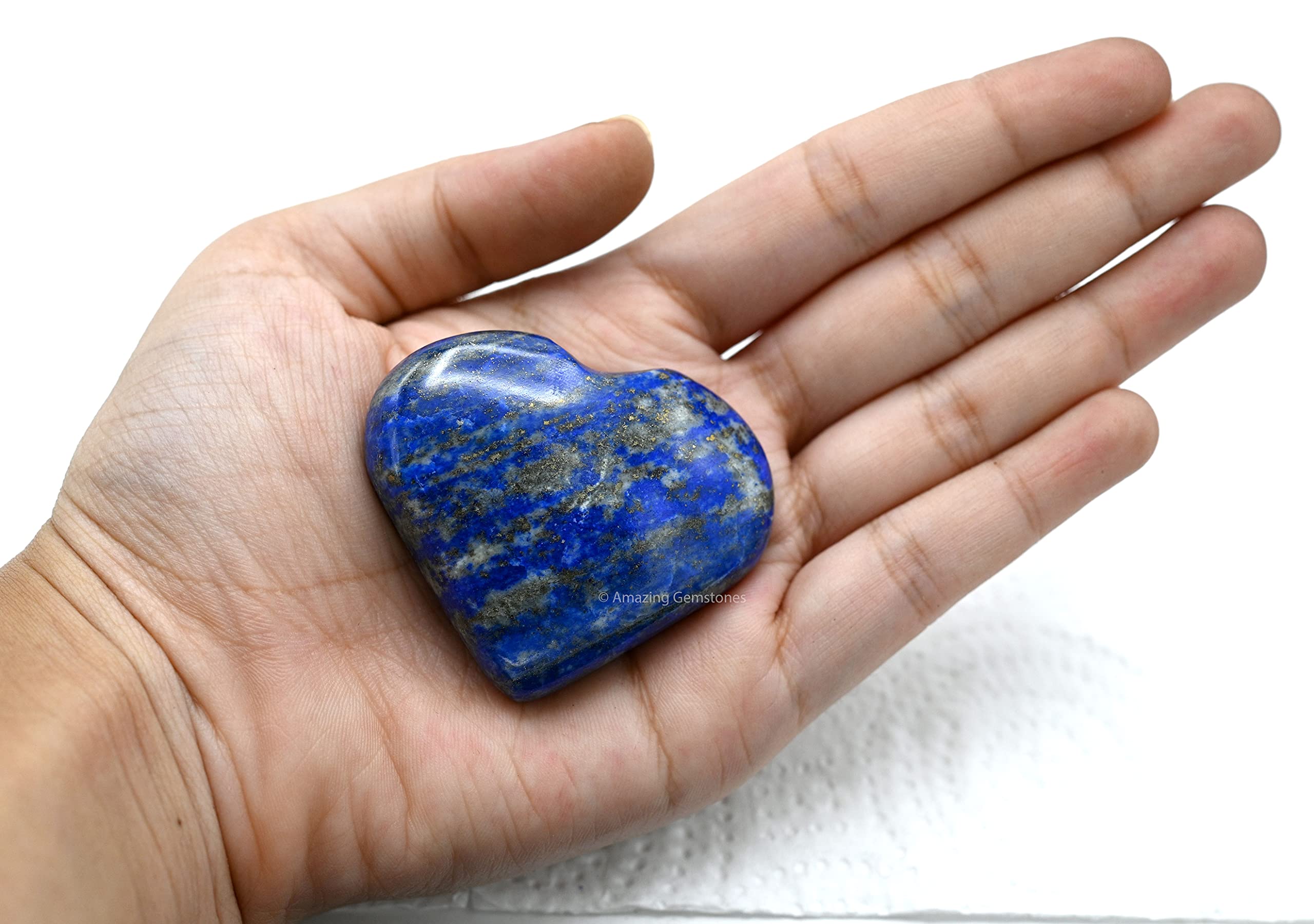 Lapis Lazuli Crystal Heart Palm Stone - Pocket Massage Worry Stone for Natural Body Chakra Balancing Reiki Healing and Crystal Grid - Image 4