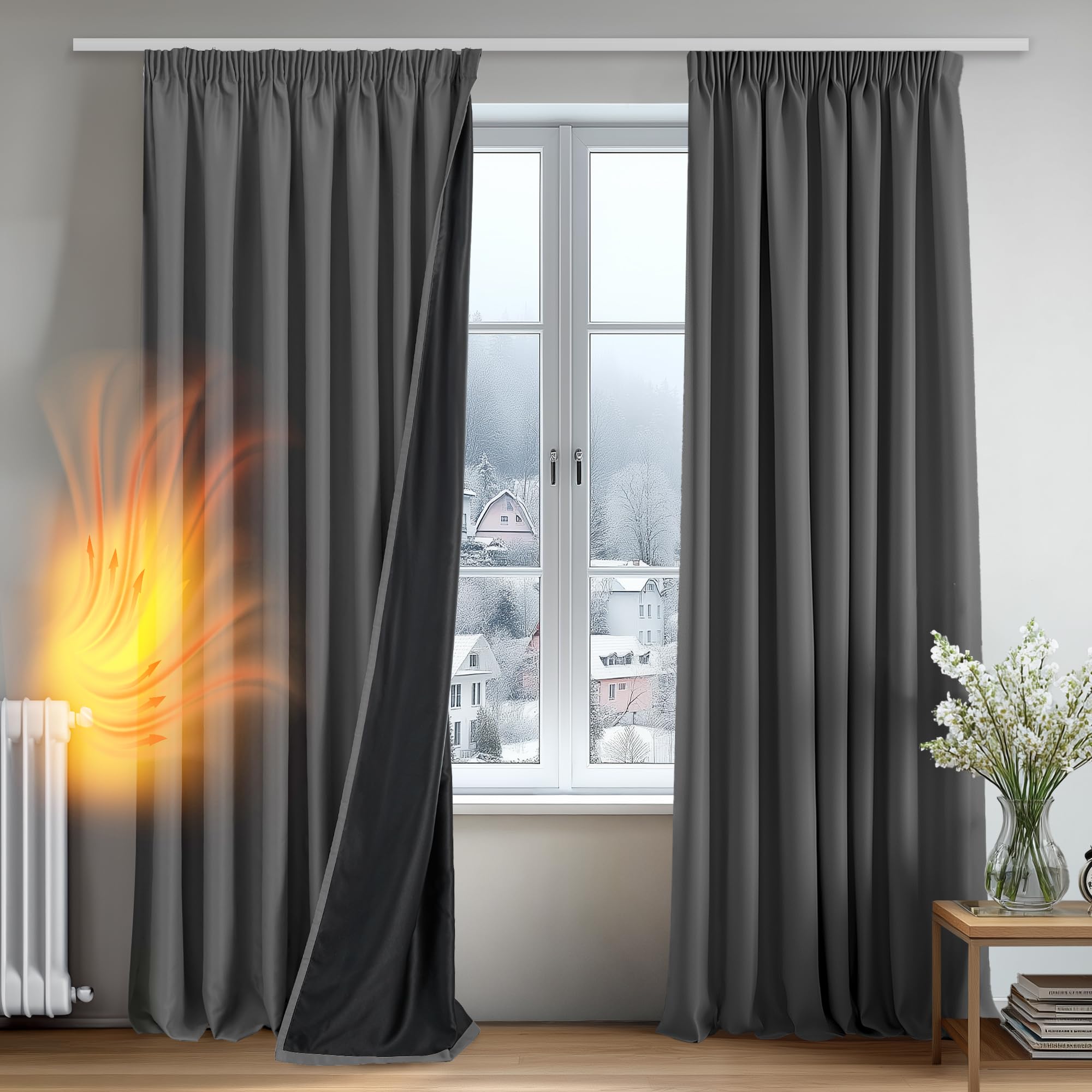 Deconovo 100% Verdunklungsvorhänge Blickdicht Vorhänge mit kräuselband Gardinen Wohnzimmer Vorhang Verdunkelung Thermovorhänge gegen Hitze Wärmeisolierend, H200 x B140 cm, Hellgrau, 2er Set