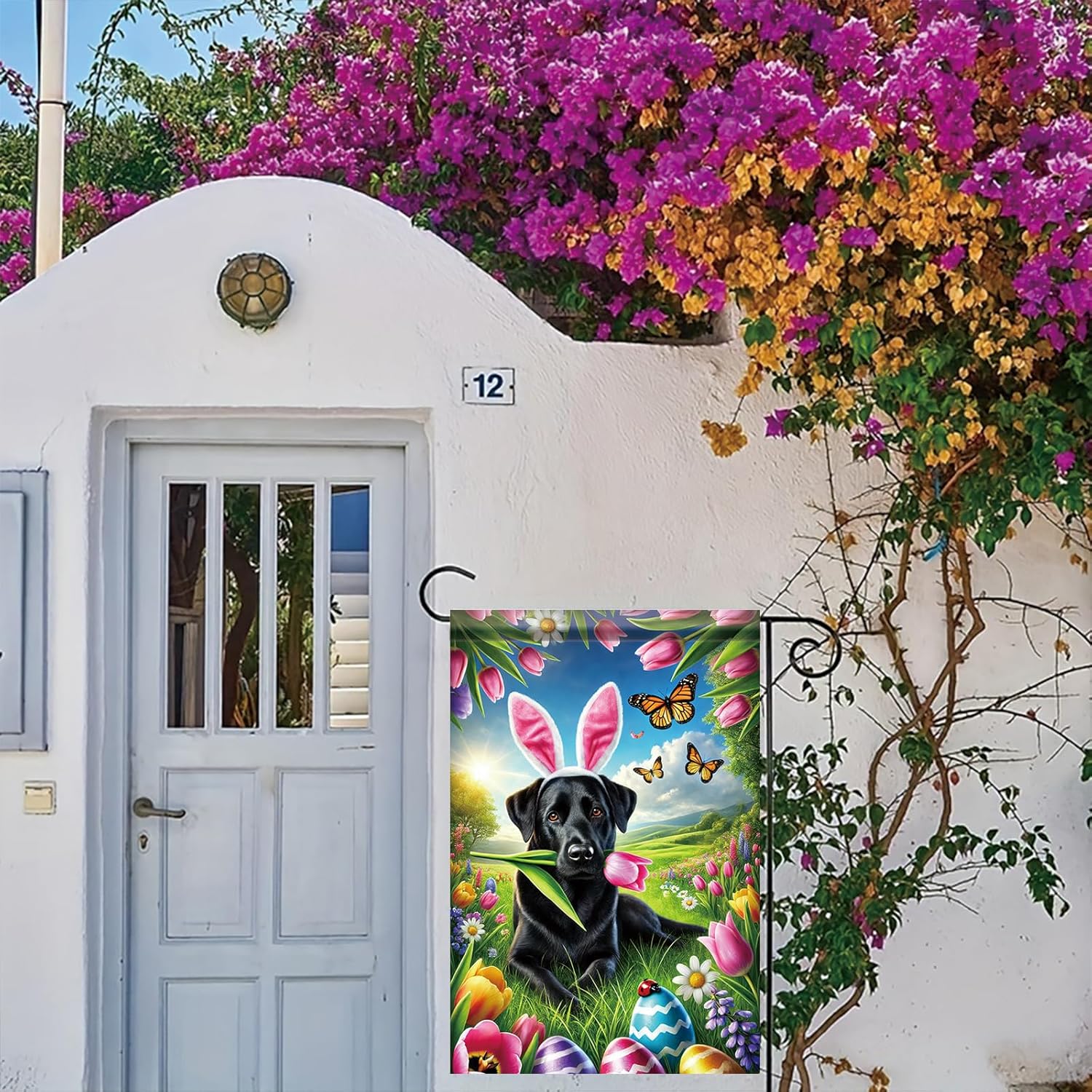 Happy Easter Cute Black Labrador Dog Garden Flag 12x18 Inch Double Sided Gift Lab Retriever Eggs Tulip Garden Flag Decoration Yard Small Flag For Outside Holiday Seasonal Outdoor - Image 5