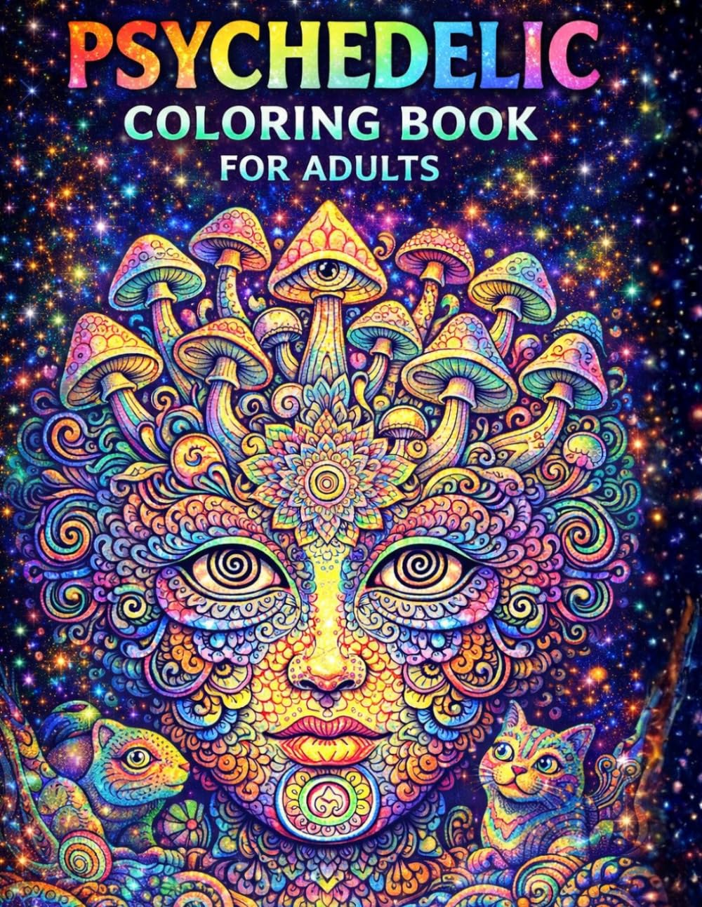 Psychedelic Coloring Book for Adults: Bold and Trippy Coloring Pages Featuring Psychedelic Faces, Mushrooms, Animals, Optical Illusions, and Cosmic Art