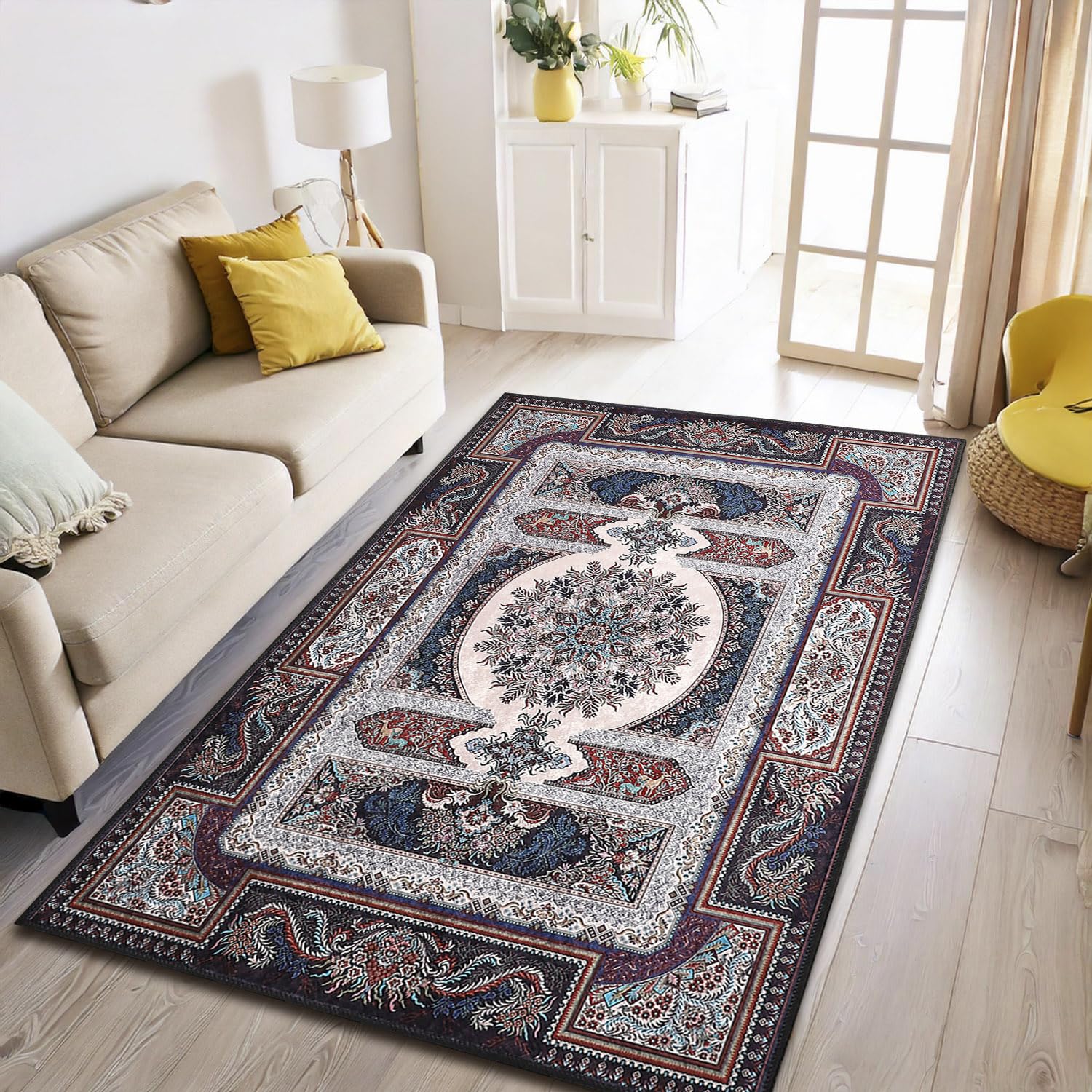Status Contract Ice Velvet Rugs for Living Room | (Print) Carpet for Living Room Decor | Anti Skid Backing Aesthetic Vintage Decor Carpet for Bedroom | (3 x 5, D12), Multicolor, Rectangular-image-44