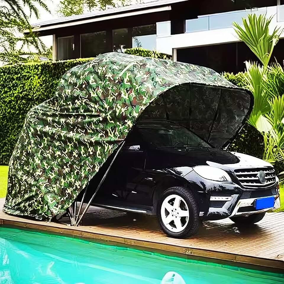 Portable Retractable Car Shelter with Hydraulic System - Durable Weatherproof Awning & Folding Design for Outdoor Vehicle Protection and Easy Setup,19x8.2x8ft