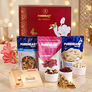 PUREHEART Diwali Gift Hamper - Exotic Nuts & Dry Fruits,Ganpati Diya & Card