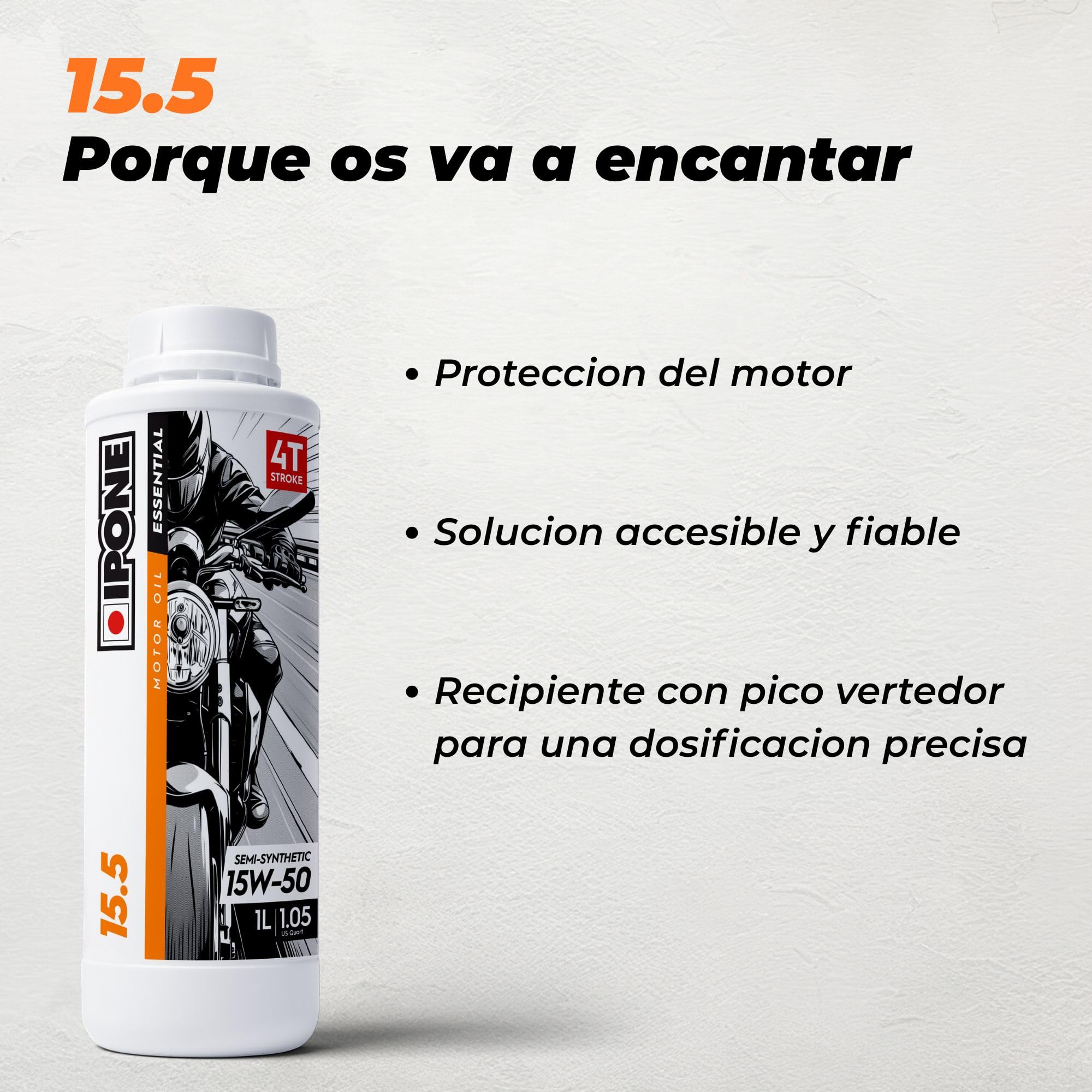 IPONE - Aceite Moto 4 Tiempos 15W50 15.5-4L - Semisintético - Protección del Motor - Lubricación Óptima
