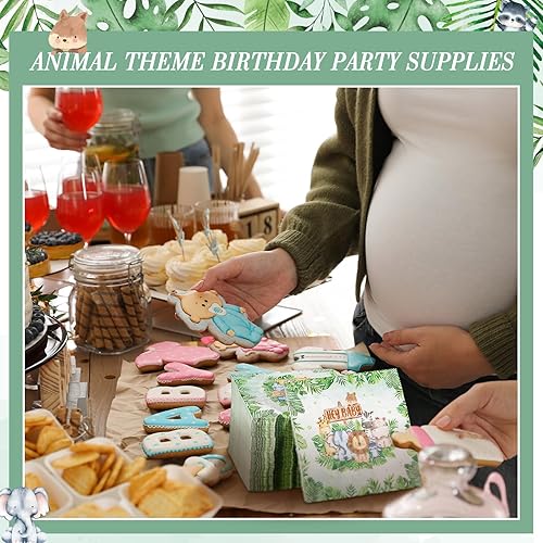 Miniatura 5 de Yeaqee 100 servilletas de safari para baby shower, diseño de animales de la selva, verde salvia, servilletas de papel verde salvia de 3 capas para