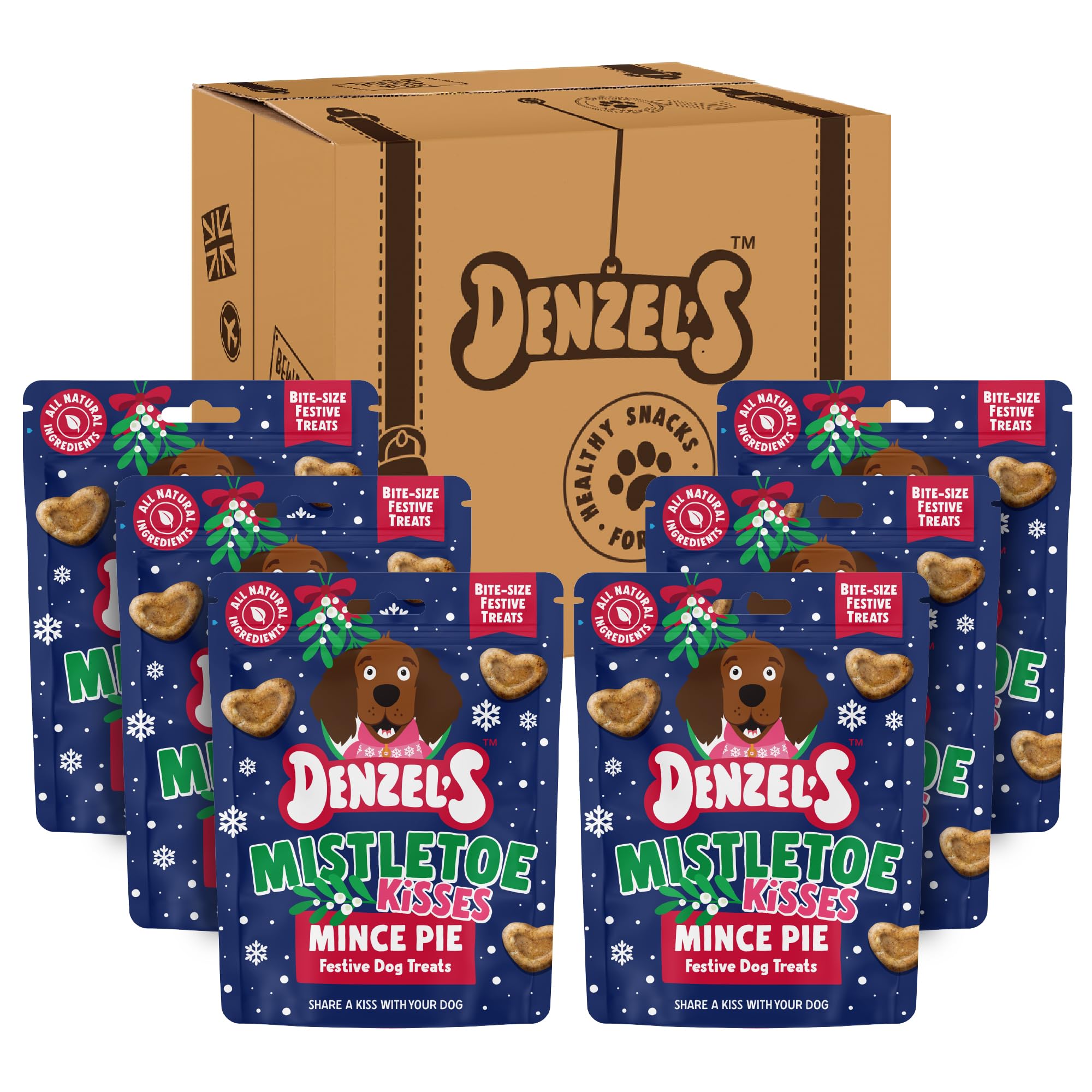 Denzel's All Natural Dog Treats - Mistletoe Kisses - Mince Pie Dog Treats (6 x 90g)