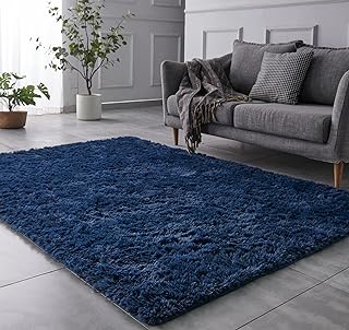 TABAYON Shag Area Rug, 5x7 Ft Navy Blue Upgrade Anti-Skid Durable Rectan...
