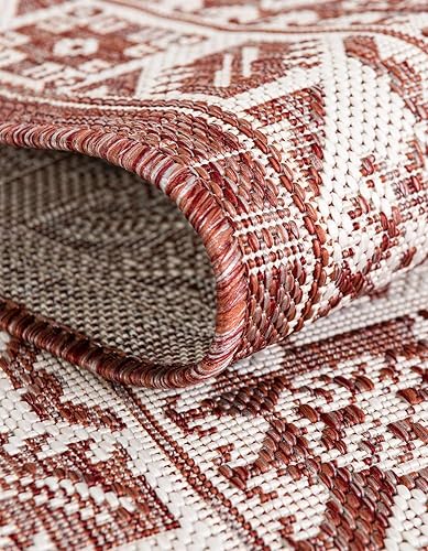 Miniatura 6 de Unique Loom Outdoor Aztec Collection Alfombra de área, chalca (5 pies 3 pulgadas, octágono, rojo óxidomarfil)