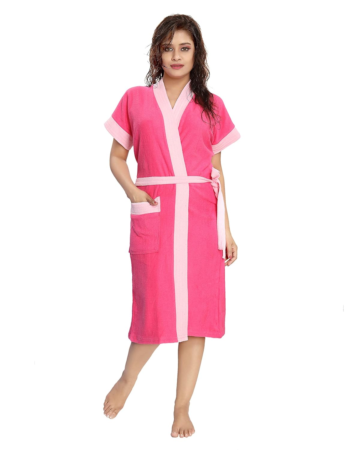 Buy APPEWE Half Sleeve Soft Terry Cotton BathrobeFree Size(Pink