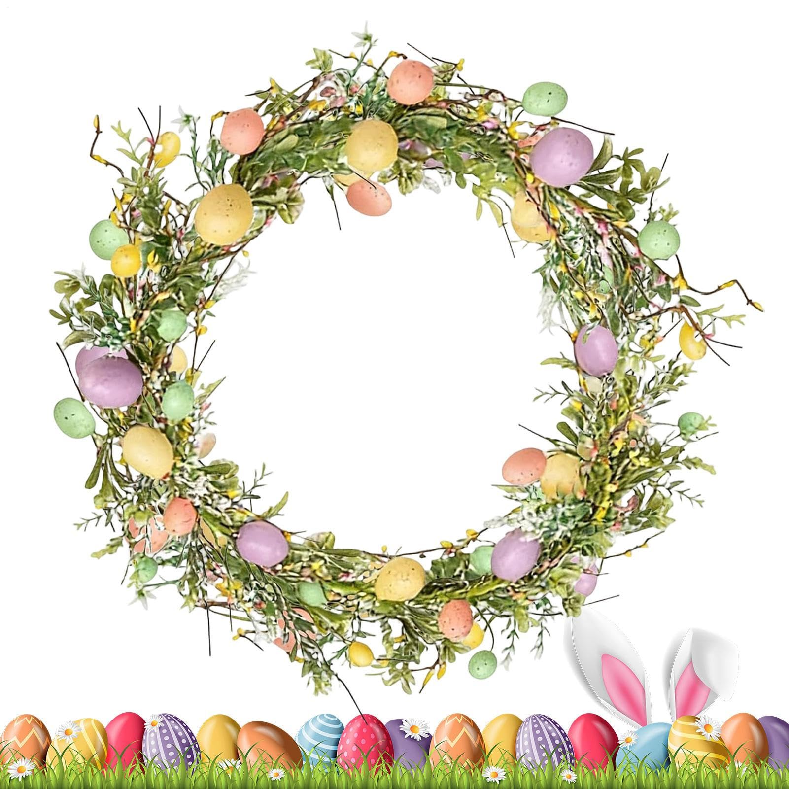 Guirlande de Pâques artificielle de 180 cm avec fleurs et ornements d'œufs printaniers
