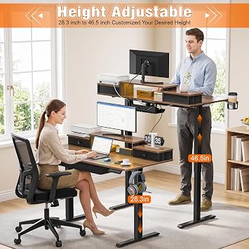 Electric Standing Desk, 120x60cm, Height Adjustable Gaming Desk with Drawer