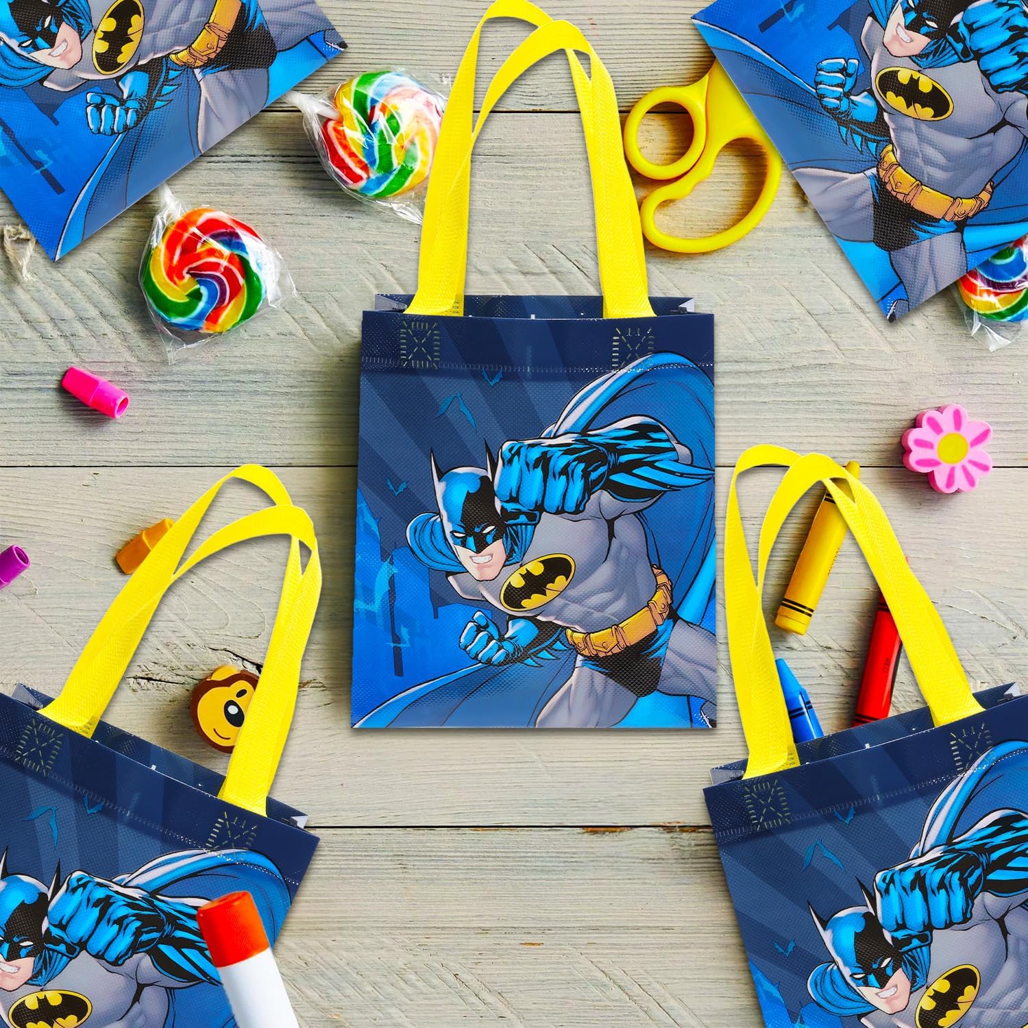 Batman Party Favor Set – 24 Pack of 8" Goodie Bags for Kids Bulk Reusable Mini Totes | Batman Birthday Supplies