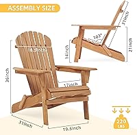 Vista 3 de Adirondack - Juego de 2 sillas plegables de madera para exteriores con respaldo de cedro macizo, cómoda silla de descanso para patio, terraza, Dorado