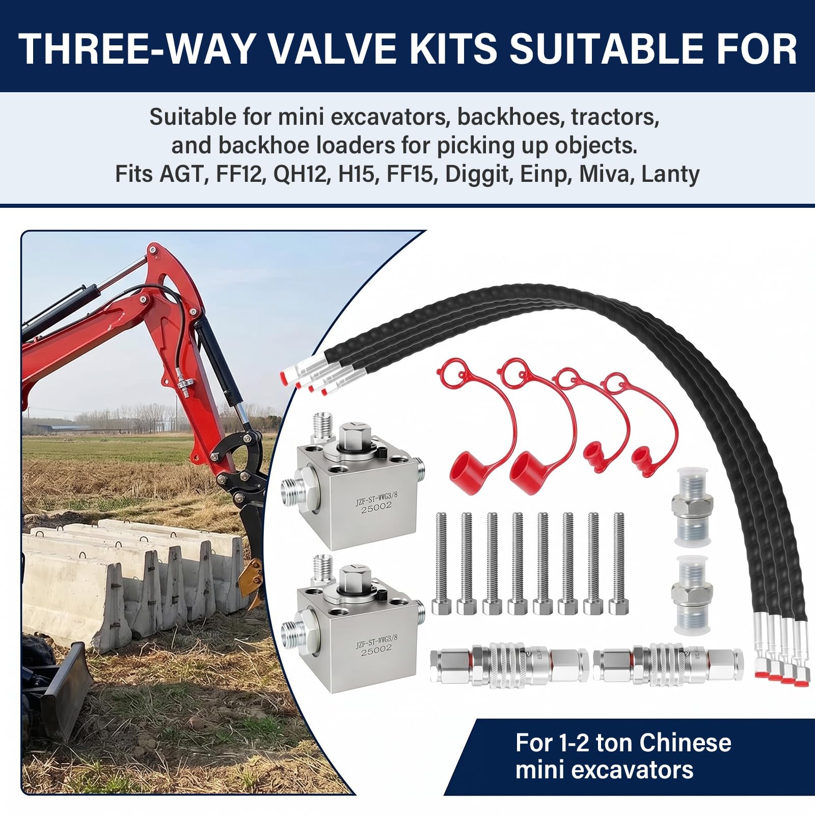 Kit de válvula de conmutación hidráulica Miniexcavadora 1-2T con manguera
