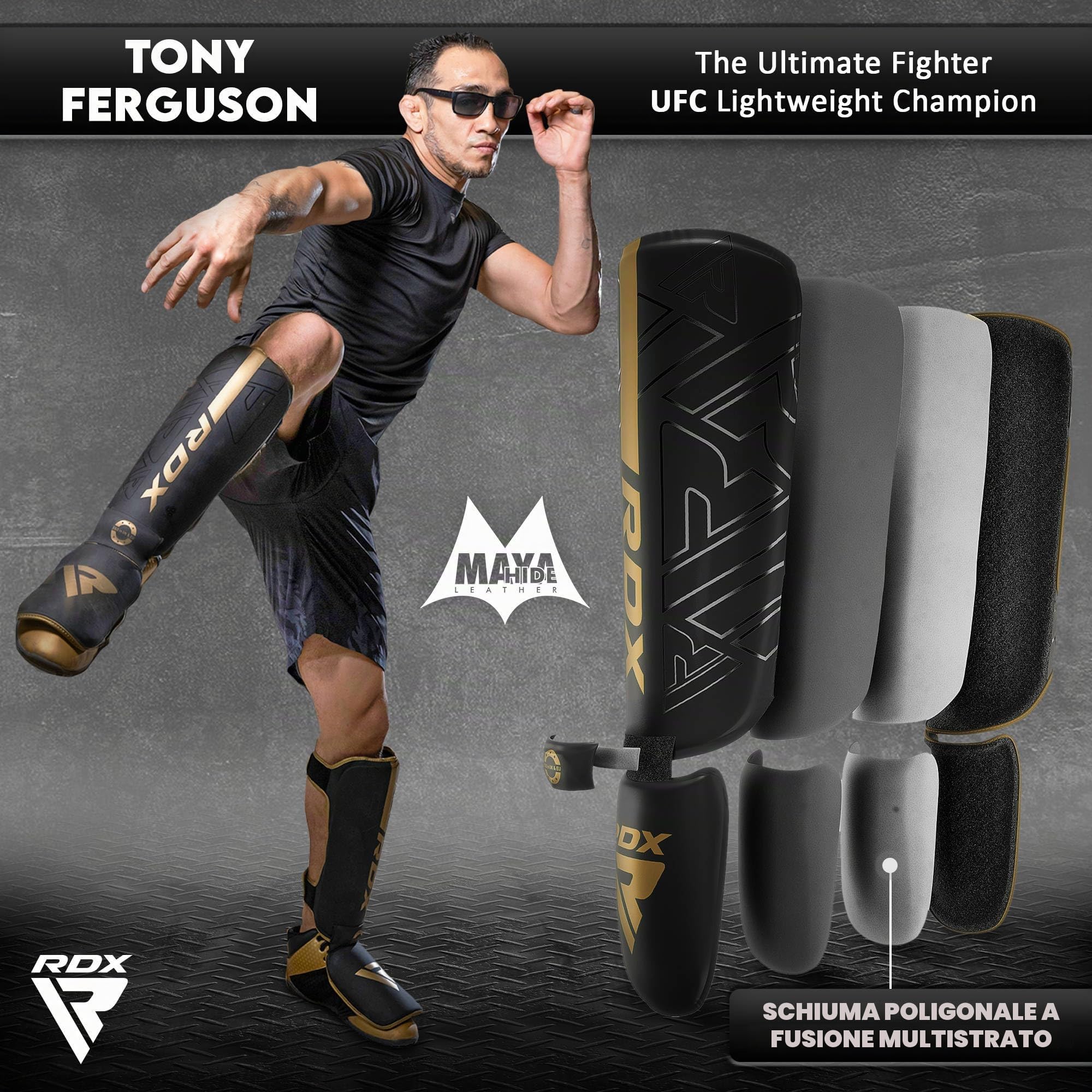 RDX – Protezione Tibia Boxe Thai Kick Boxing Arti Marziali MMA Allenamento, Maya Hide Pelle Kara Protegge Tibia Muay Thai Krav Maga Sparring BJJ Karate e combattimento Libero Training Piede Protezione