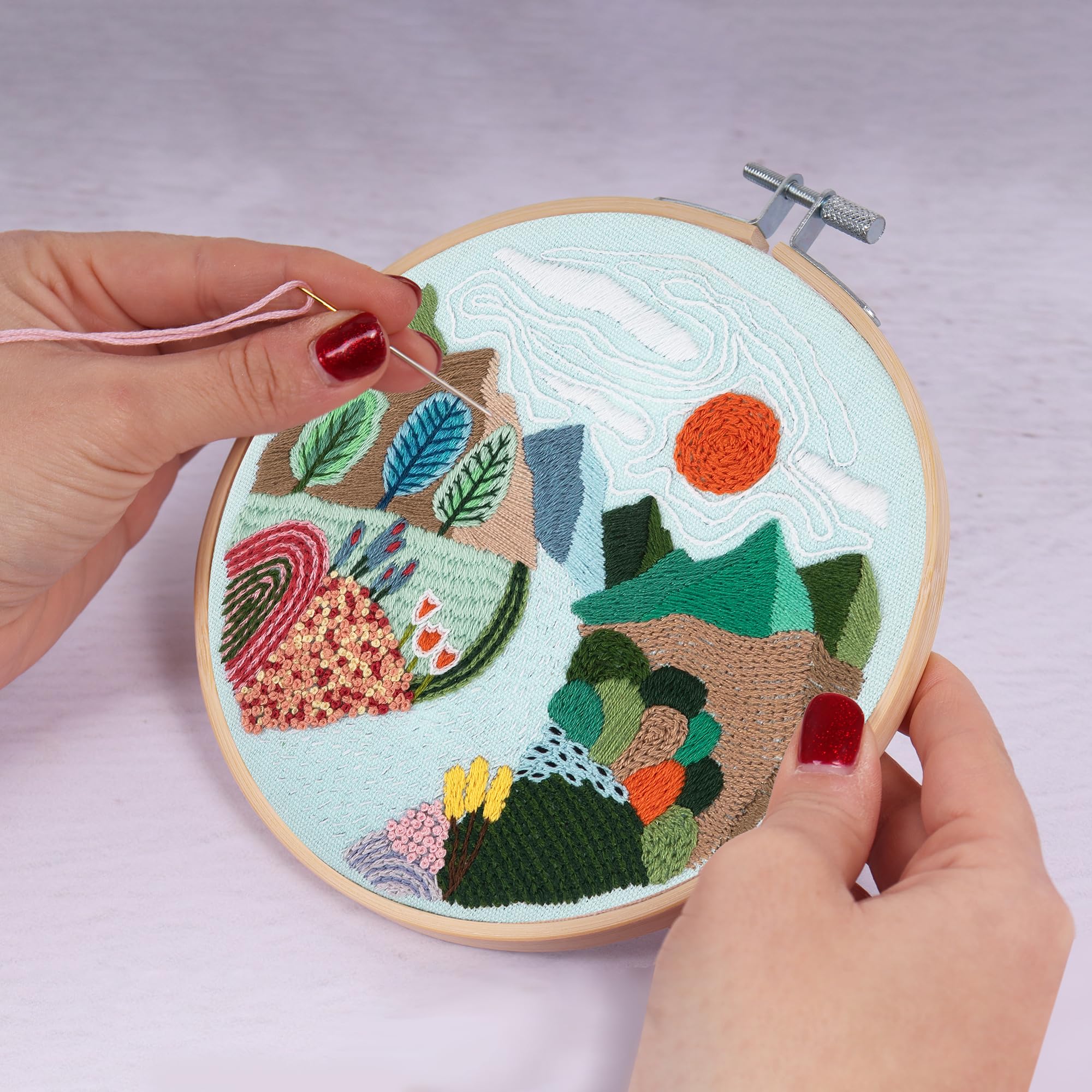 Trimits Embroidery Hoop Kits, 15cm 6” Beginner Starter Set, Includes Bamboo Hoop Threads Cloth Needle Backing & Instructions - Image 4