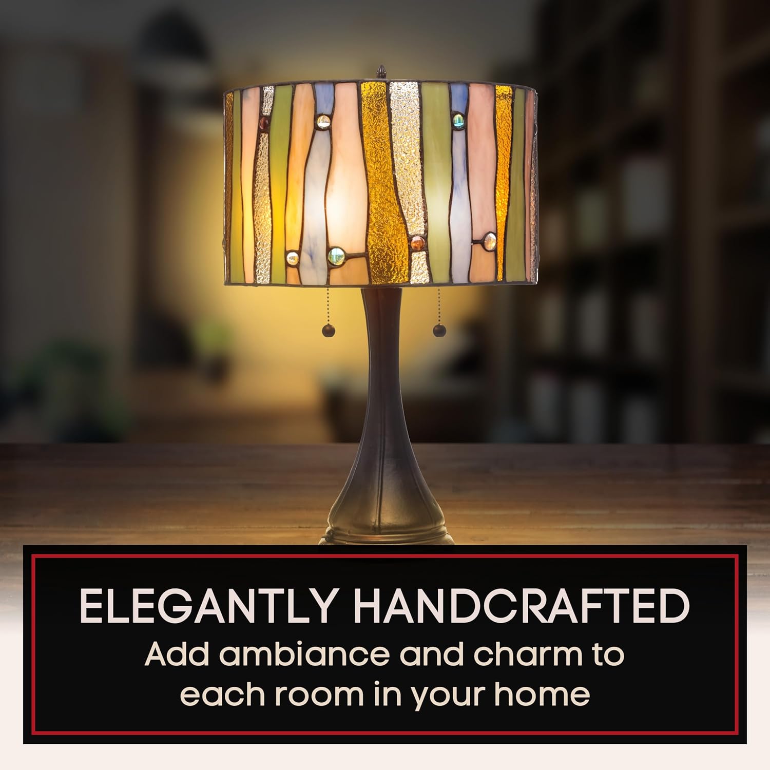 Serena D'italia Contemporary Tiffany Table Lamp - Victorian Antique Desk Nightstand - 23-inch Tall Yellow, Blue, and Green Glass Nightstand Lamp