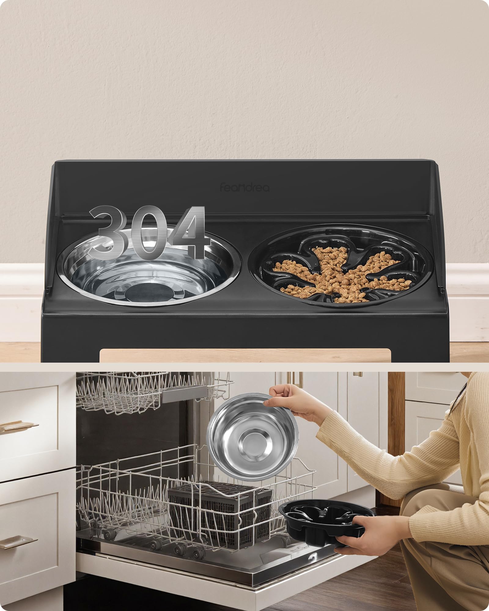 Feandrea Bandeja para perros elevada, bandeja de alimentación con soporte, estación de alimentación ajustable e inclinable de altura, 2 bandejas de acero inoxidable 304, 1 bandeja para una comida