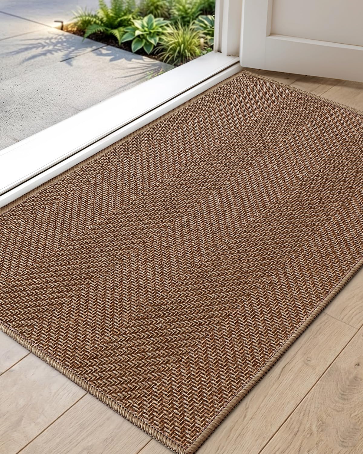COLOR&GEOMETRY Ultra Thin Indoor Door Mat Entrance 60x90 cm, Warm Chestnut