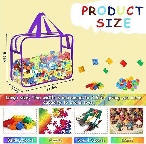 Miniatura 2 de 6 paquetes de bolsas grandes de almacenamiento para juguetes con etiquetas, reutilizables, transparentes, de PVC, para juegos de mesa, bolsas