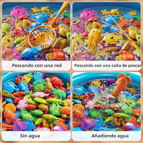 Miniatura 3 de Juegos de juguetes de pesca para piscina, mesa de agua, juguete de bañera con red inflable para barra de piscina, pesca flotante de plástico,