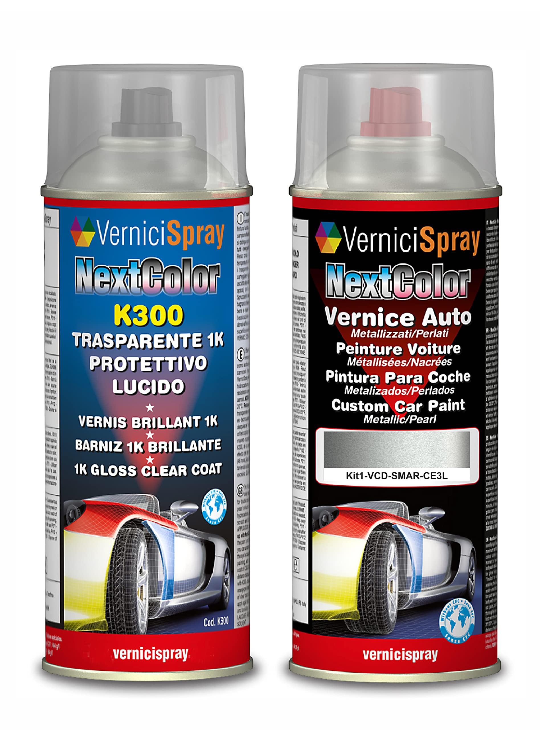 Kit Vernice Auto Spray compatibile con SMART EV-BIKE CE3L KRISTALL WEISS MET. Trasparente Lucido kit ritocco vernice metallizzata 400+400 ml di Vernice Spray Graffi Auto