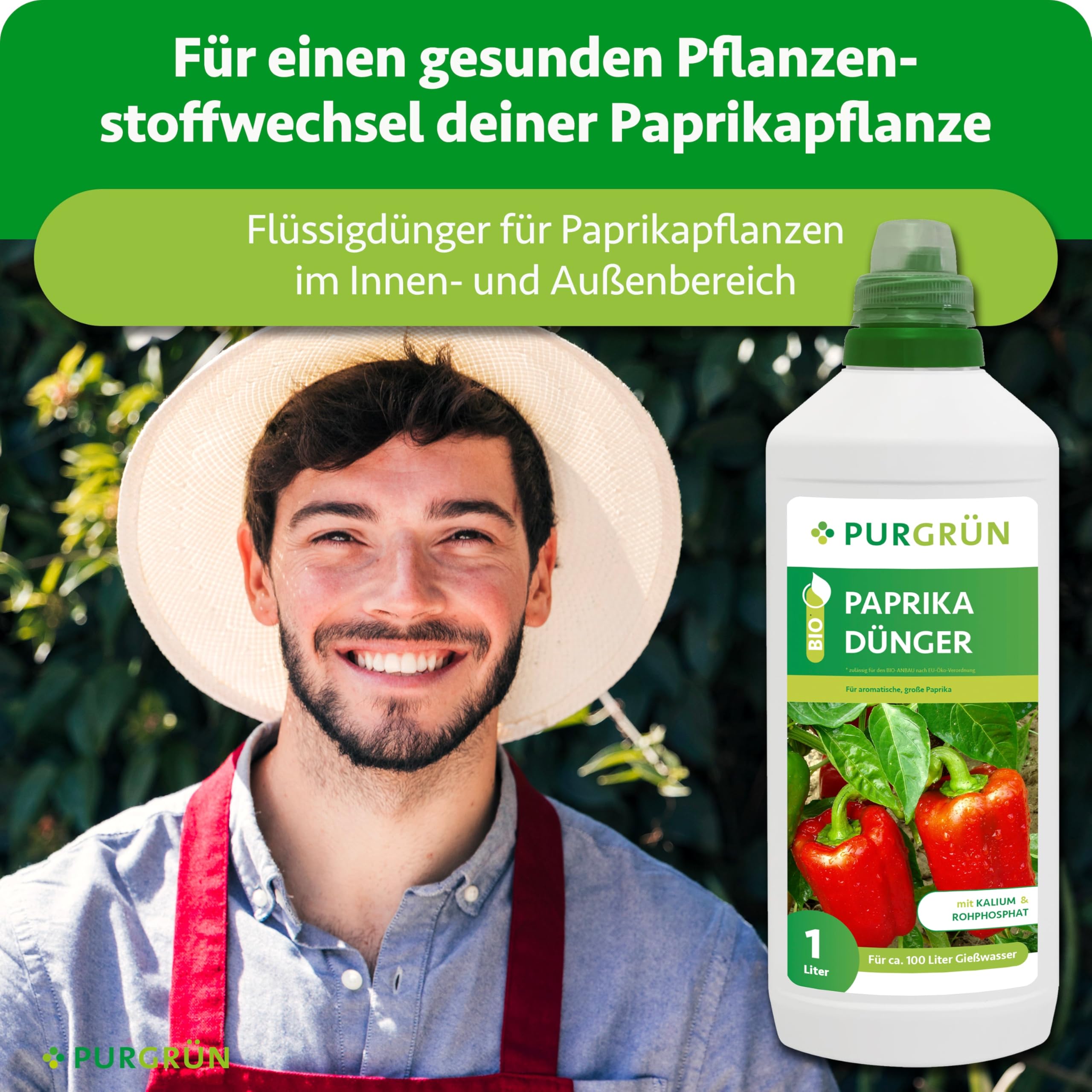 Bio-Paprika-Dünger 1 Liter – Aromatische Paprikaschoten dank Spezial-Rezeptur – Premium-Dünger für den biologischen Anbau – Ohne tierische Inhaltsstoffe – Konzentrat für 100 Liter Wasser