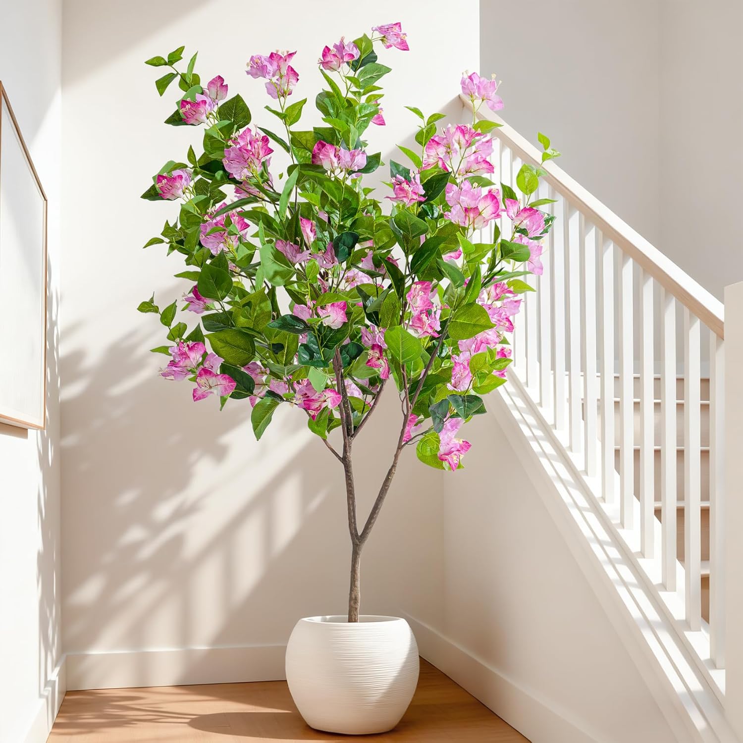 4FT Artificial Bougainvillea Tree Artificial Tree Tall Potted Fake Bougainvillea Trees for Outdoor Indoor Lifelike Potted Faux Plants with Wood Trunk and Flowers Office Wedding Home Decor
