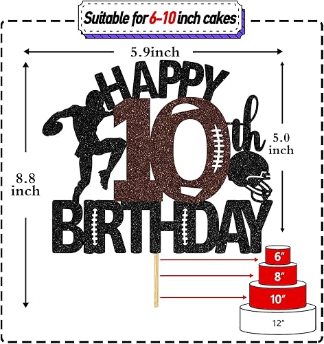 Miniatura 2 de Decoración para tartas de fútbol americano de 10 años, decoración de fiesta de cumpleaños de 10 años para niño
