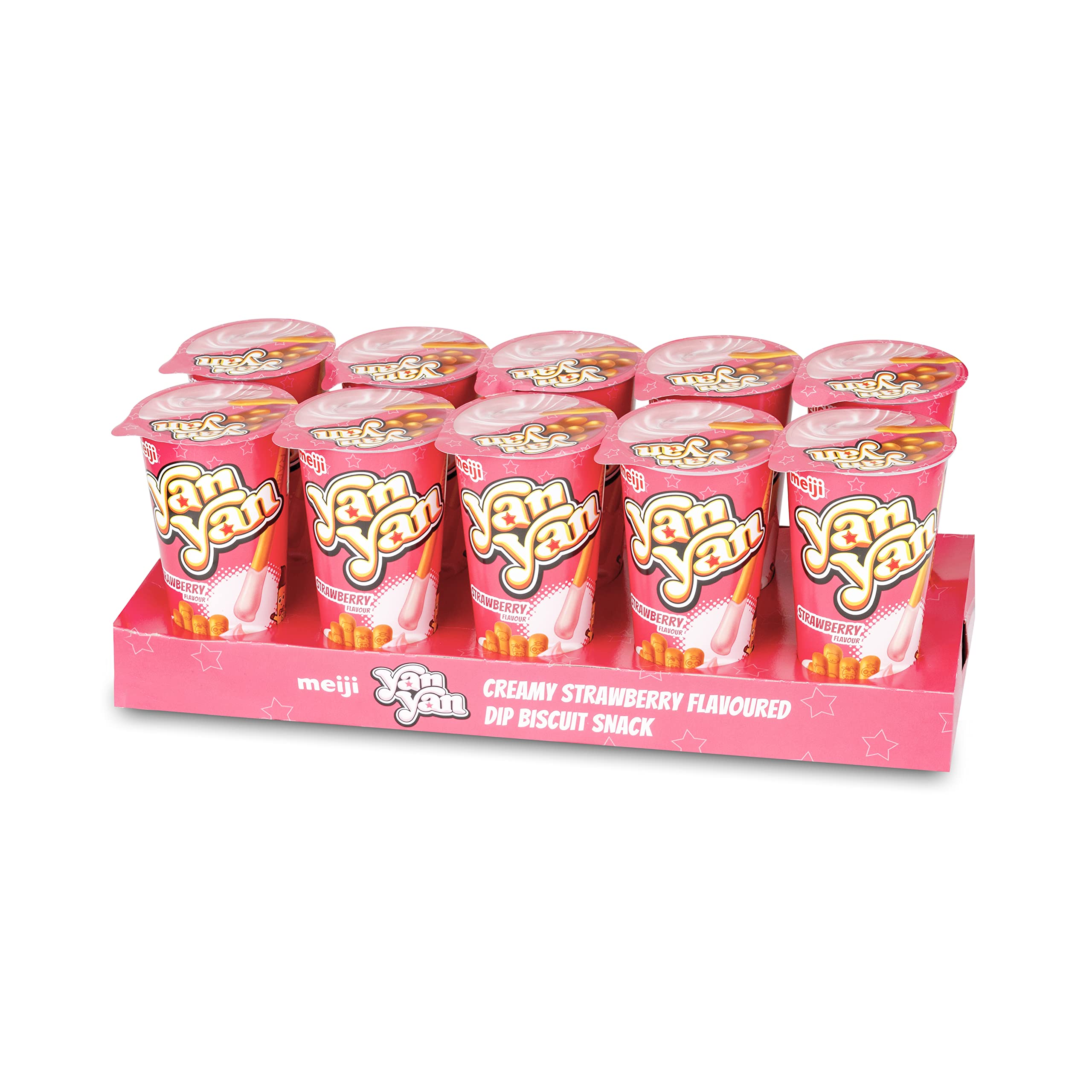 Meiji Yan Yan Biscuit Sticks with Strawberry Cream Dip| Snackable Biscuit Sticks with Strawberry Cream Dip| Biscuits & Dip (Pack of 10-500g)