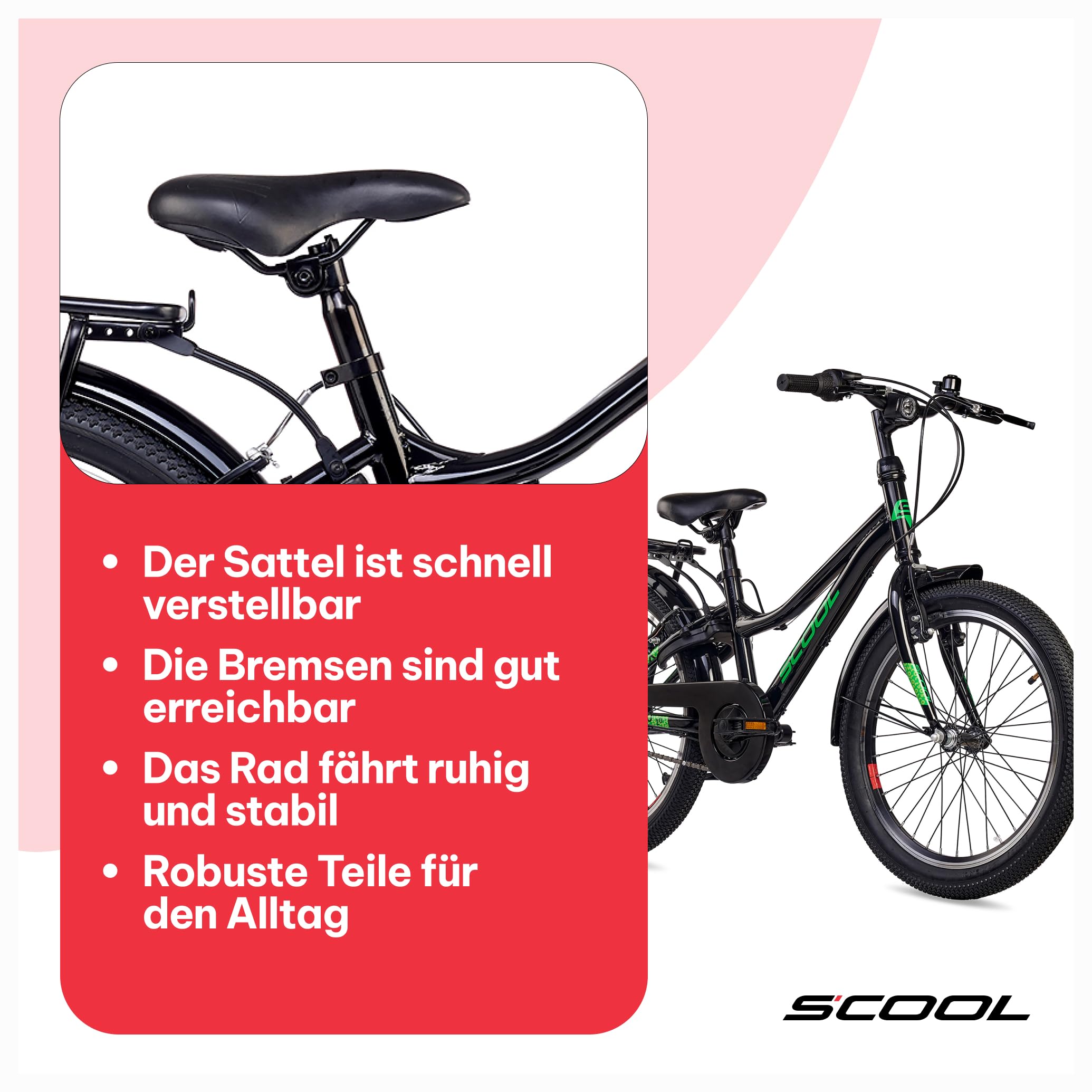 S’COOL Kinderfahrrad 20, 24, 26 Zoll, 3-Gang Nabenschaltung mit Rücktrittbremse, troX, Körpergröße 115–165 cm, 6–14 Jahre, sicher im Alltag, für Jungen & Mädchen