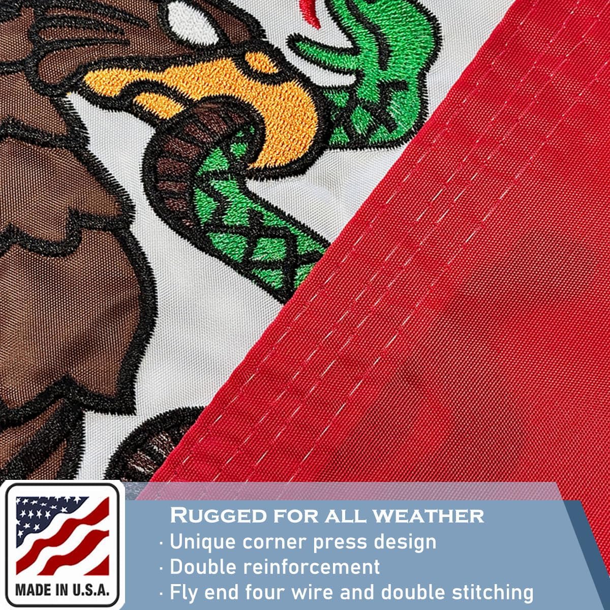 Embroidery Mexico Flags 2x3 Outdoor Heavy Duty Double Sided 340D Nylon Vivid Color Anti-Fading with 2 Brass Grommets for Home/Company/Indoor Outdoor Decoration
