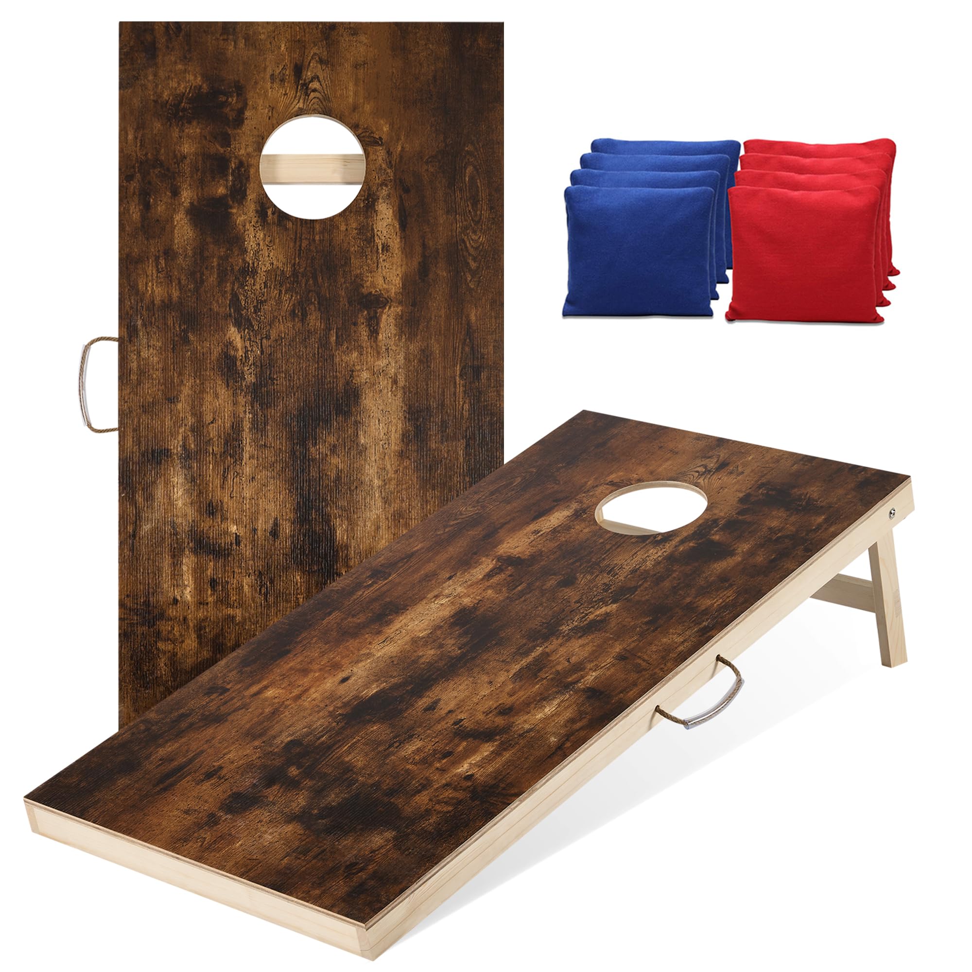 4x2 ft Solid Wood Cornhole Set with 8 Bean Bags, Regulation Size Cornhole Board Set for Adults, Cornhole Game Set for Tailgate Backyard Toss Games Indoor&amp;Outdoor Activities