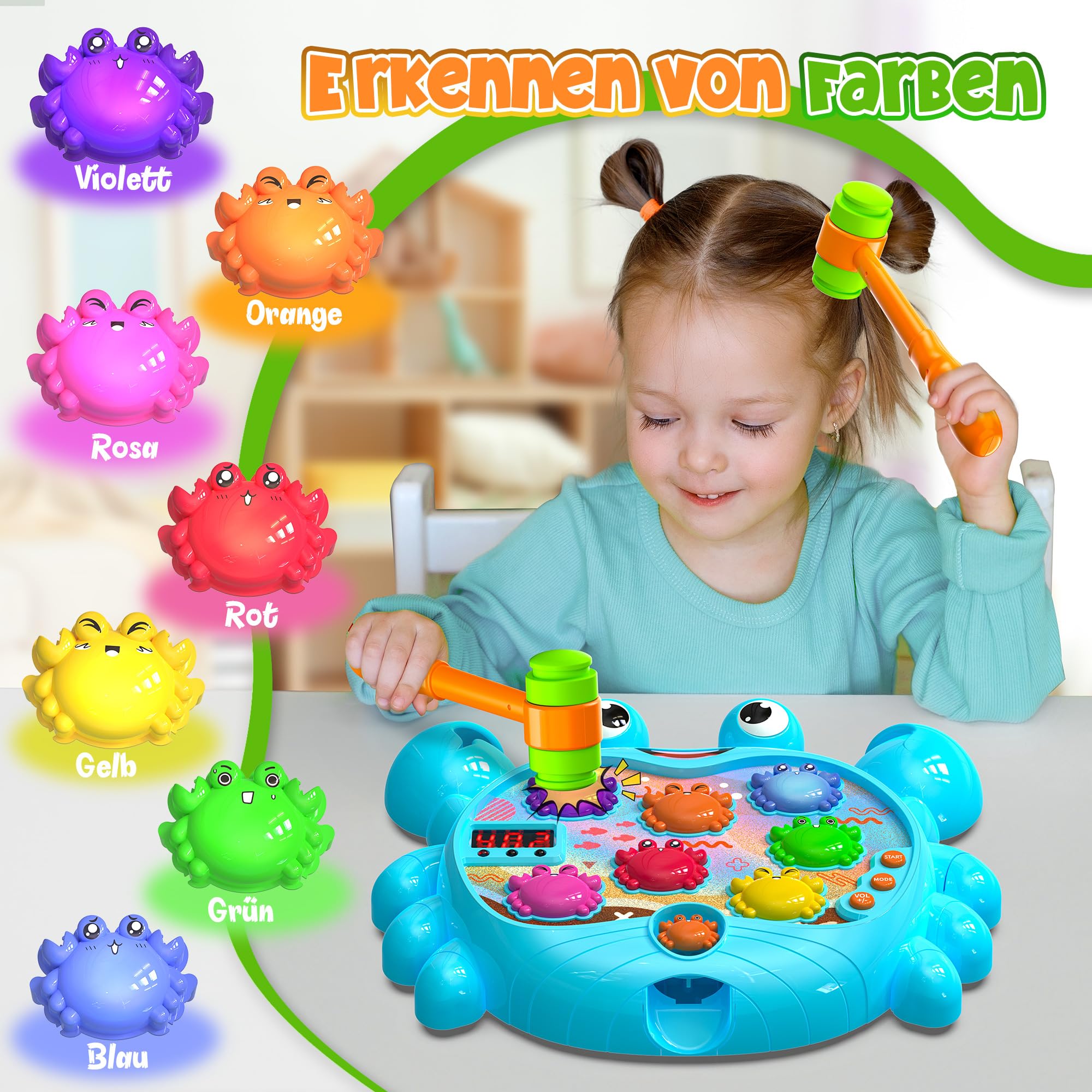 Hot Bee Spielzeug für 2 3 4 5 6 Jahre Alten Jungen Baby Spielzeug Kinderspielzeug für Kinder Frühes Lernen Whack A Krabbe Spiel für Kleinkinder mit Sound&Light Geburtstagsgeschenke Hämmern