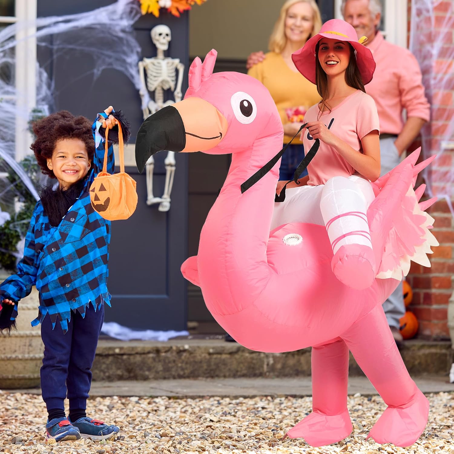 One Casa Inflatable Flamingo Costume Riding On Flamingo Air Blow up Funny Fancy Dress Party Halloween Costume for Adult - Image 2