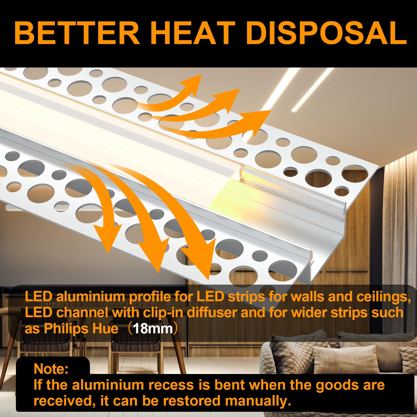 Chesbung 10x1M Profilé Led Encastrable, Profilés en Aluminium, Profile alu Pour Ruban Led Profilé Led Encastrable Rail Diffuseur (10Pack-1M-Weiß-Profil-18mm)
