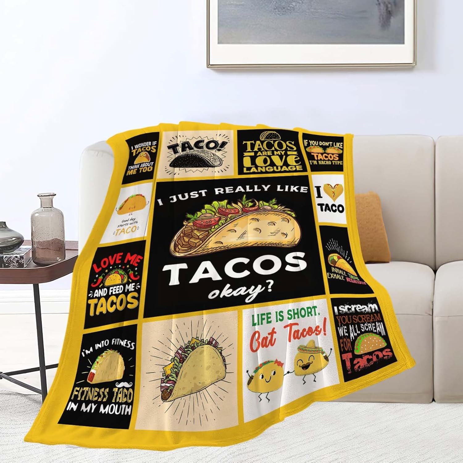 Taco Throw Blanket Food Burrito Tacos Stuff Gifts for Kids Girls Boys Adults Women Man Soft Cozy Warm Plush Fluffy Fuzzy Fleece Blanket Decor 60''X80''