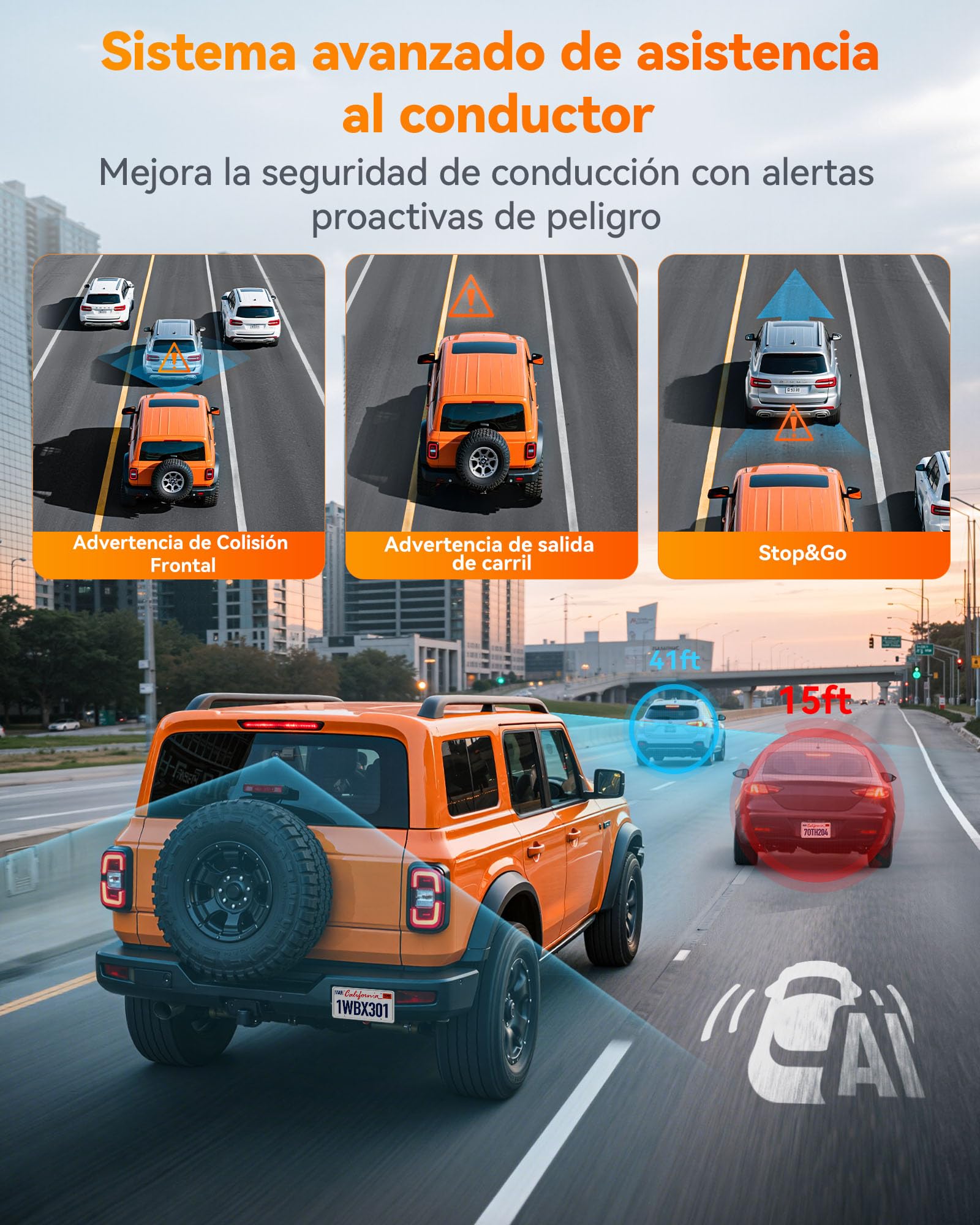 WOLFBOX Starvis 2 IMX675 X3 Cámara 5MP de salpicadero para Coche 2,5 K + 1080P, Doble cámara Trasera para Coche, WiFi y GPS Integrados de 5,8 GHz, Tarjeta de 64 GB, Pantalla táctil, Sensor G