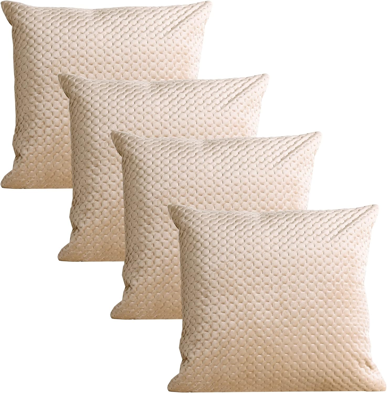 Adam Home Pack of 4 Soft Decorative Quilted Velvet Beige Cushion Covers