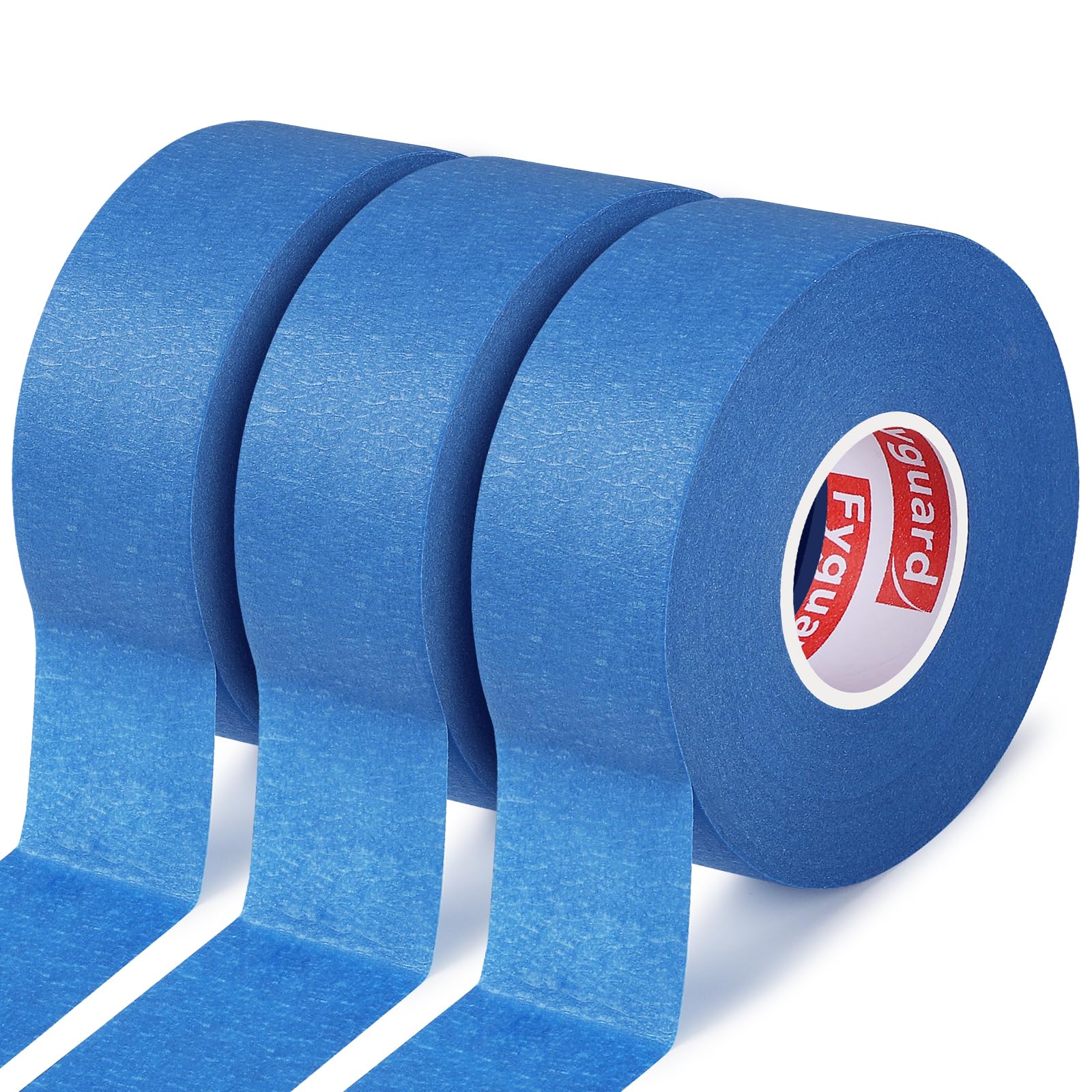 Fyguard 3 Rolls Masking Tape for Painting, 36mm x 50m Painters Tape Blue Crepe Paper Suitable Stickiness Waterproof for Renovations Decoration Sharp Paint Lines