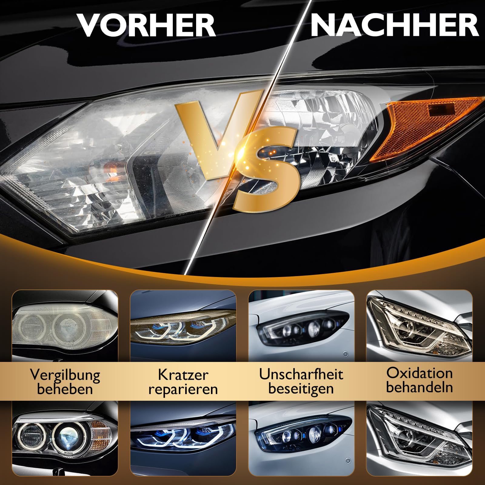 Scheinwerfer Aufbereitung Set, 800g Reparaturflüssigkeit Scheinwerfer Polierset, Scheinwerfer Bedampfen Set für Vergilbung Kratzer Vage