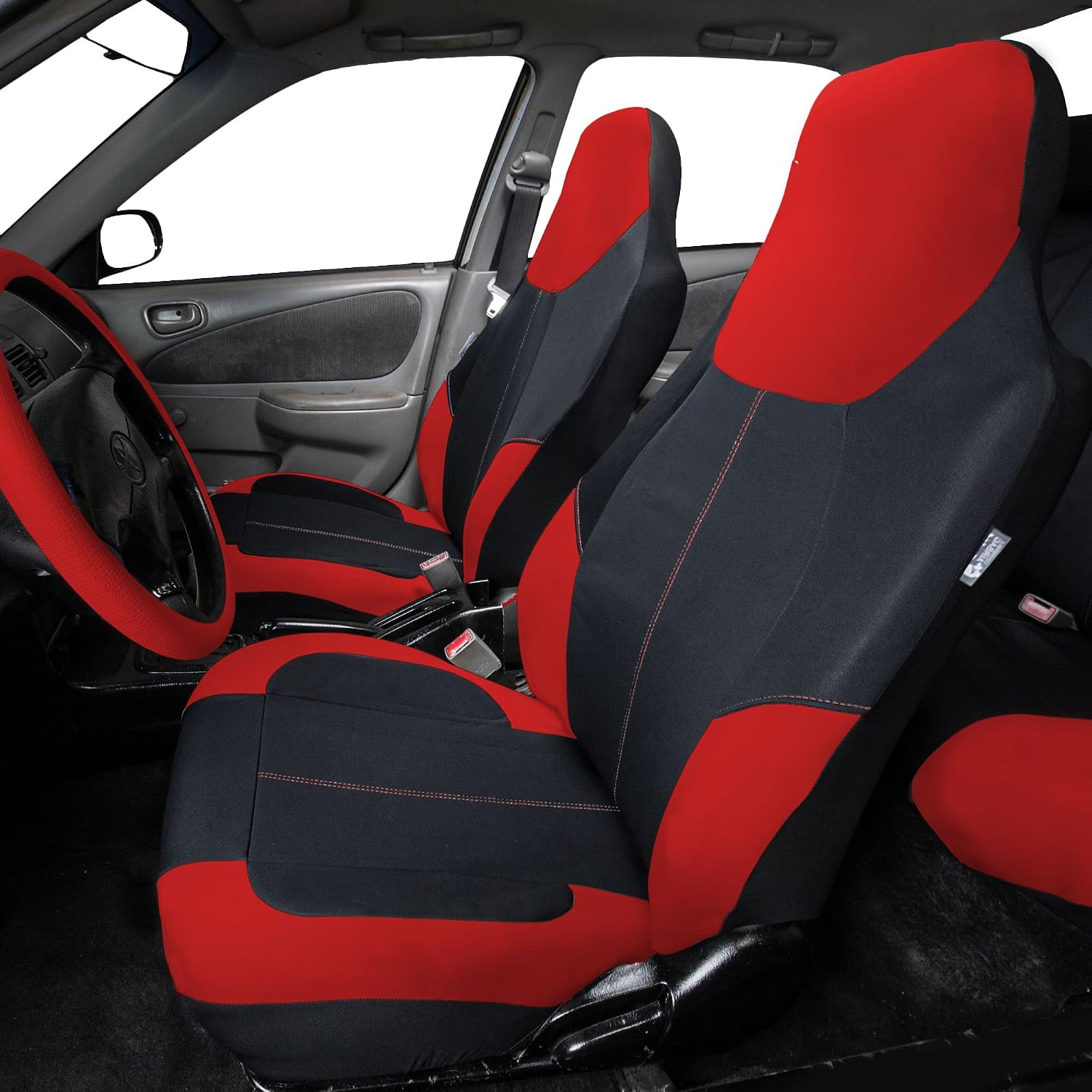 FH Group Universal Fit Neoprene Ultraflex™ Neo-Modern Automotive Seat Covers fits Most Cars, SUVs, and Trucks Red
