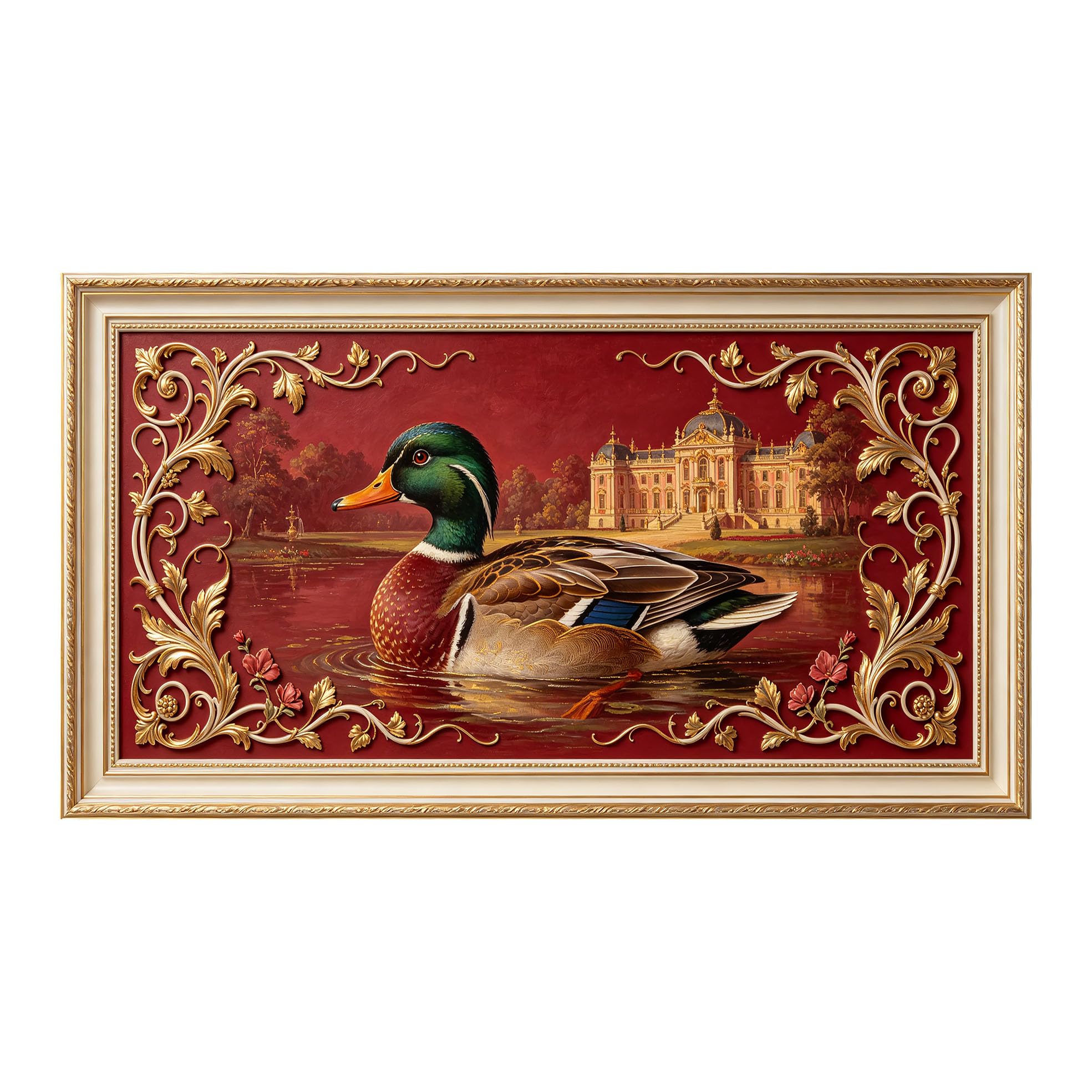 Yzpallescene 3D 3D Framed Wall Art 50cm×90cm Regal Duck Lake European Classic Baroque Oil Painting Large Size SelfAdhesive Removable Wall Decor Prints Artwork for Living Room Bedroom Office