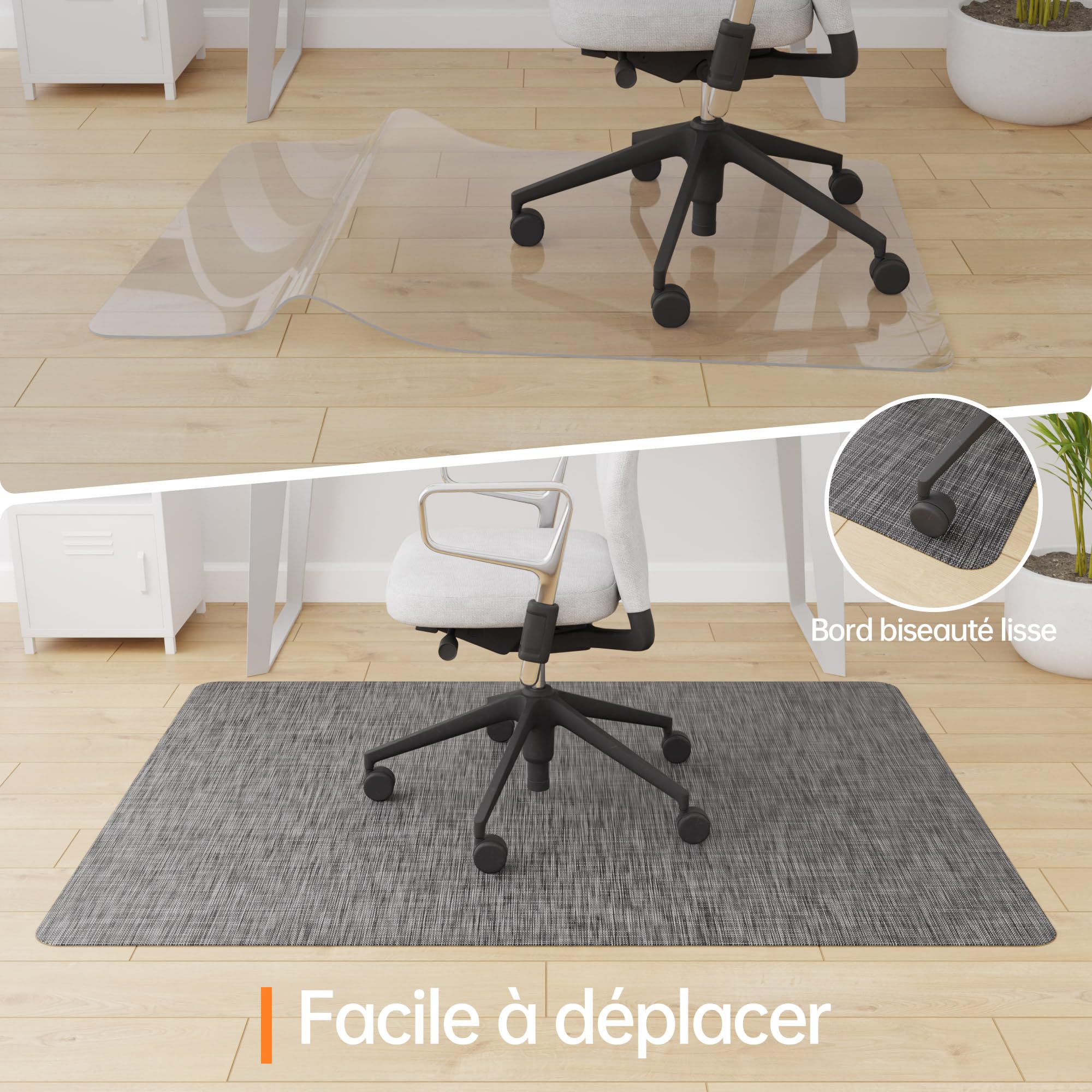 Tapis Chaise de Bureau, 91x122cm Grand Tapis Protection pour Sols Durs en PVC Antidérapant Renforcé, pour Bureau à Domicile ou Professionnel - Gris Foncé